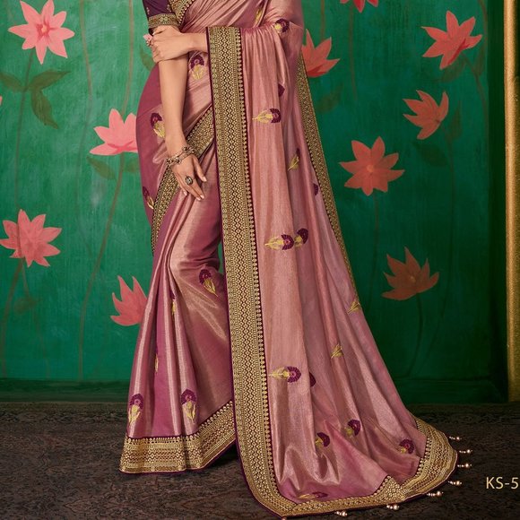 JHEAPS GORGEOUS PINKISH PURPLE RANGOLI DESIGNER SILK SAREE - Picture 3 of 7